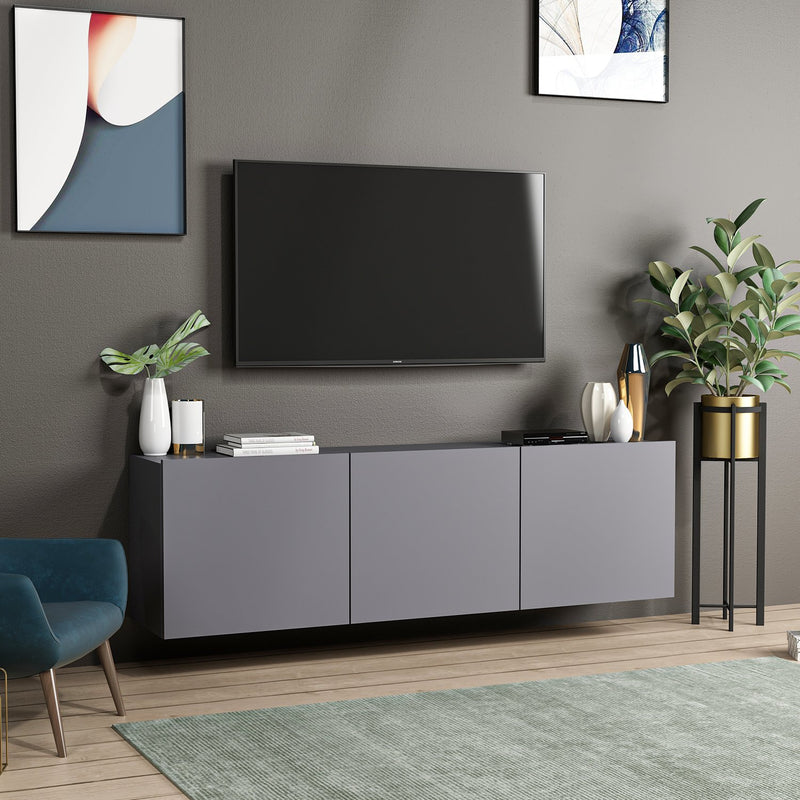 Porta tv moderno sospeso 3 ante colore antracite cm 150x31x44h
