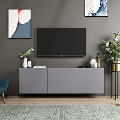 mobile tv sospeso in legno colore antracite 3 ante semplici