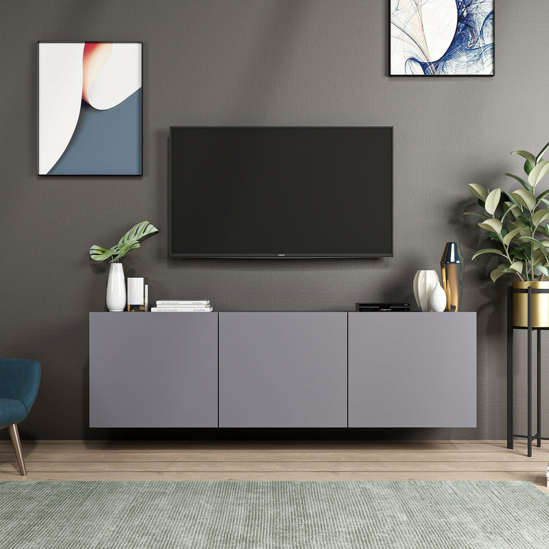 mobile tv sospeso in legno colore antracite 3 ante semplici