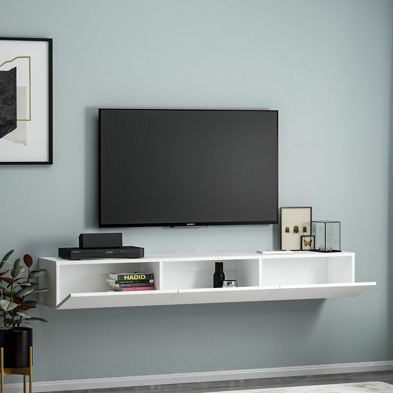 Pensile per tv moderno colore bianco 3 ante a ribalta cm 180x31x26h