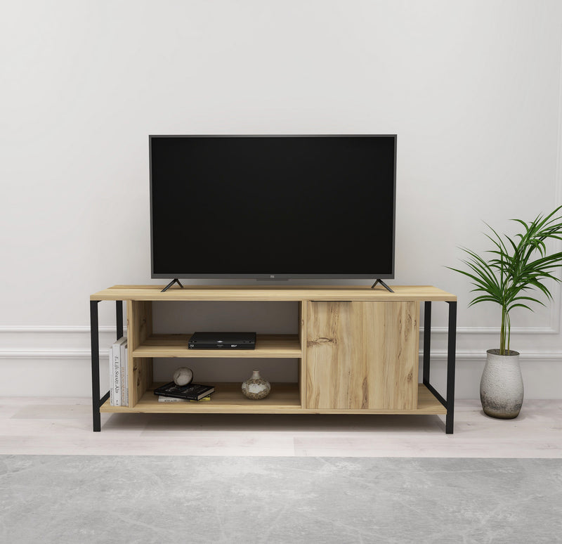 mobile tv con anta  e vani stile minimale industrial in legno e metallo 