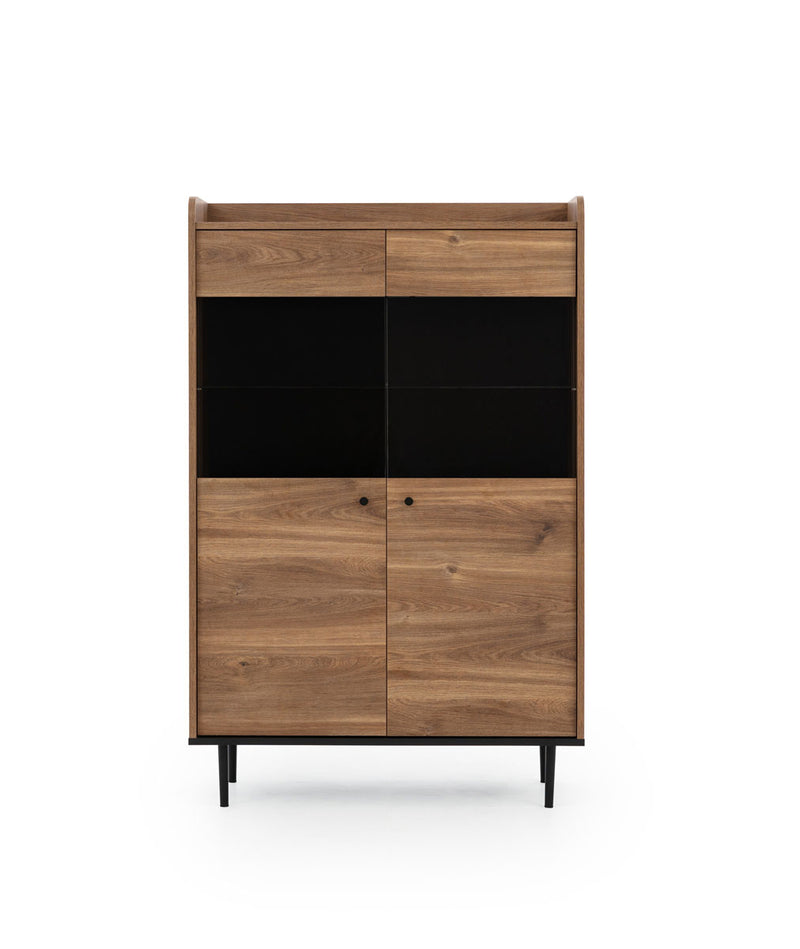 Vetrinetta moderna 2 ante colore rovere scuro gambe in metallo cm 90x40x140h