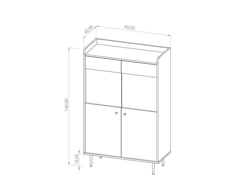 Vetrinetta moderna 2 ante colore rovere scuro gambe in metallo cm 90x40x140h