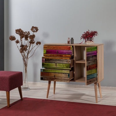 Mobile multiuso in legno multicolore con anta e cassetti cm 90x40x90h