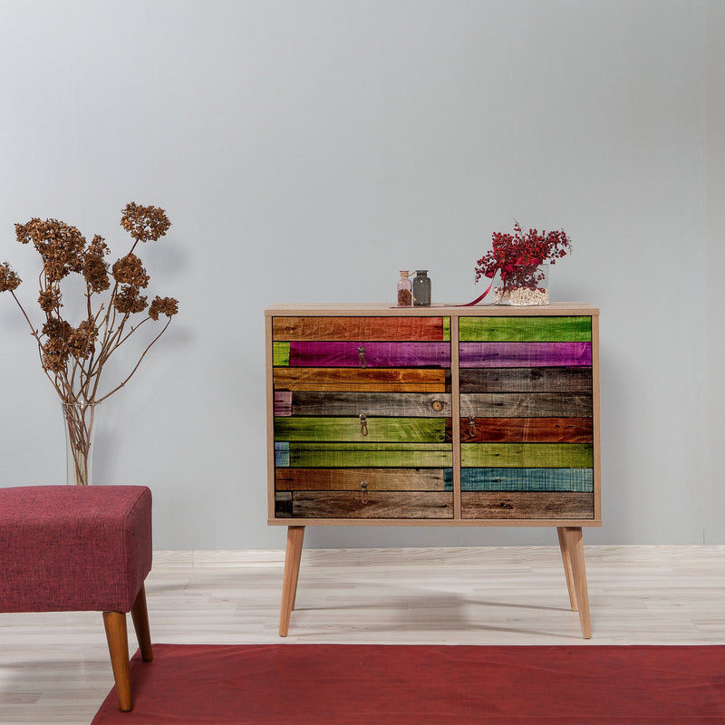 Mobile multiuso in legno multicolore con anta e cassetti cm 90x40x90h