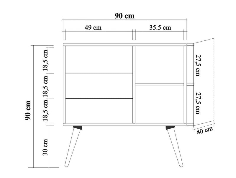 Mobile con anta e cassetti in legno colore quercia frontale decorato cm 90x40x90h