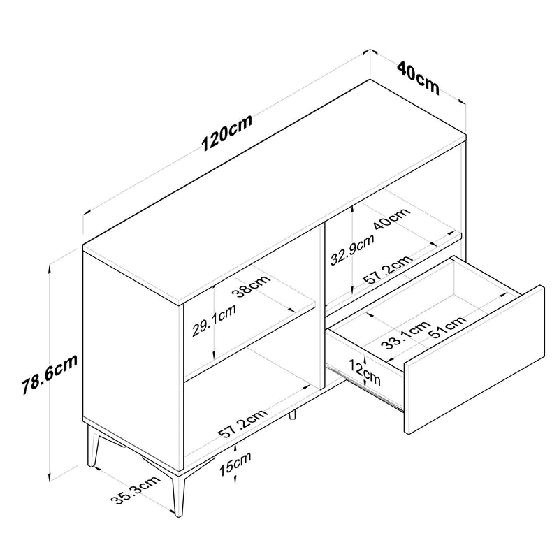 Mobiletto da cucina con ante cassetto e vano porta forno microonde cm 120x40x79h