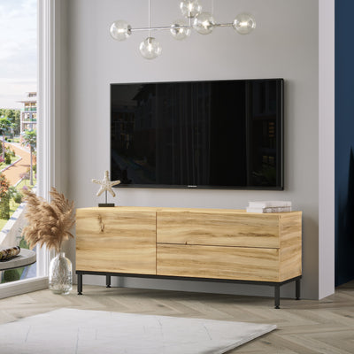 Mobile TV minimal in legno finitura quercia 3 ante a ribalta soggiorno cm 120x35x46h