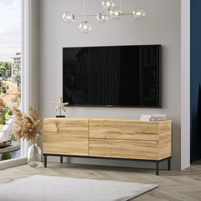 Mobile TV minimal in legno finitura quercia 3 ante a ribalta soggiorno cm 120x35x46h