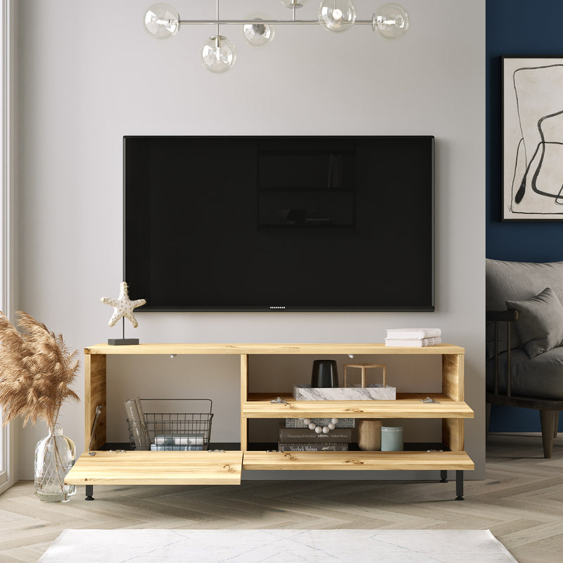 Mobile TV minimal in legno finitura quercia 3 ante a ribalta soggiorno cm 120x35x46h