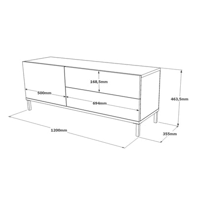 Mobile TV minimal in legno finitura quercia 3 ante a ribalta soggiorno cm 120x35x46h