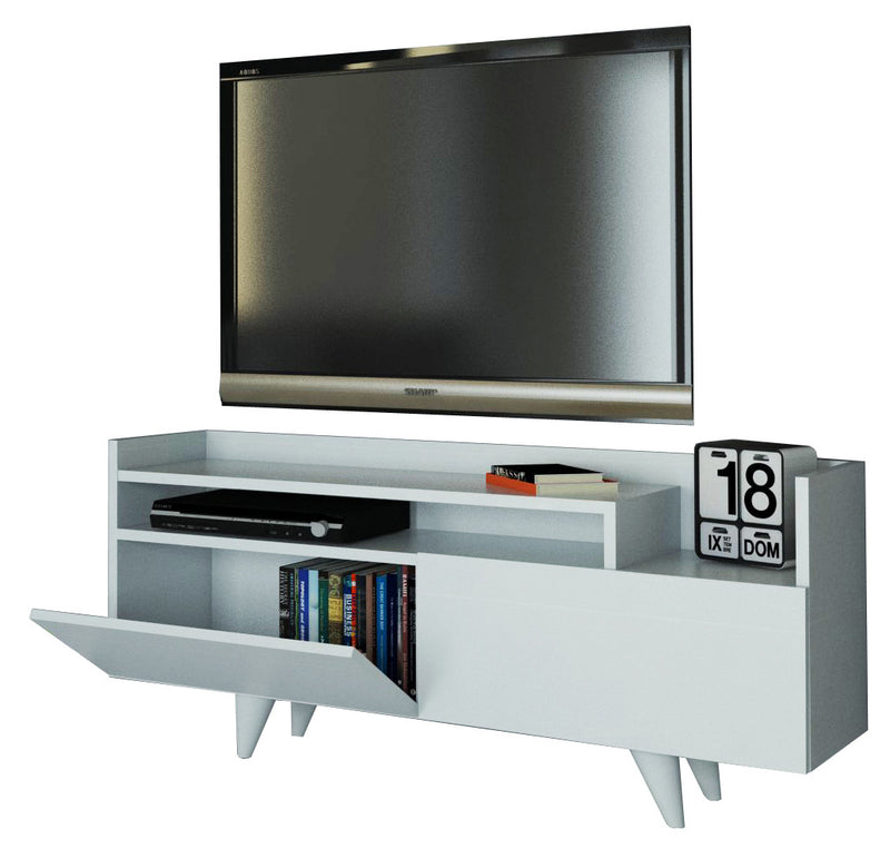 Mobiletto porta tv basso in legno bianco 2 ante e vani cm 120x31x51h