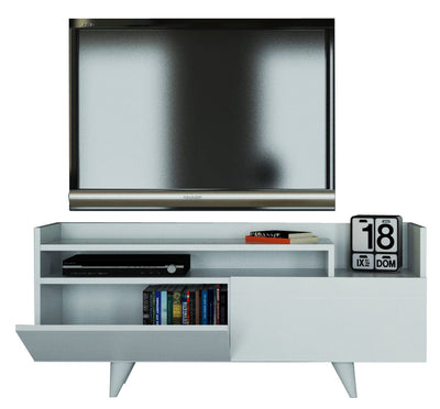 Mobiletto porta tv basso in legno bianco 2 ante e vani cm 120x31x51h