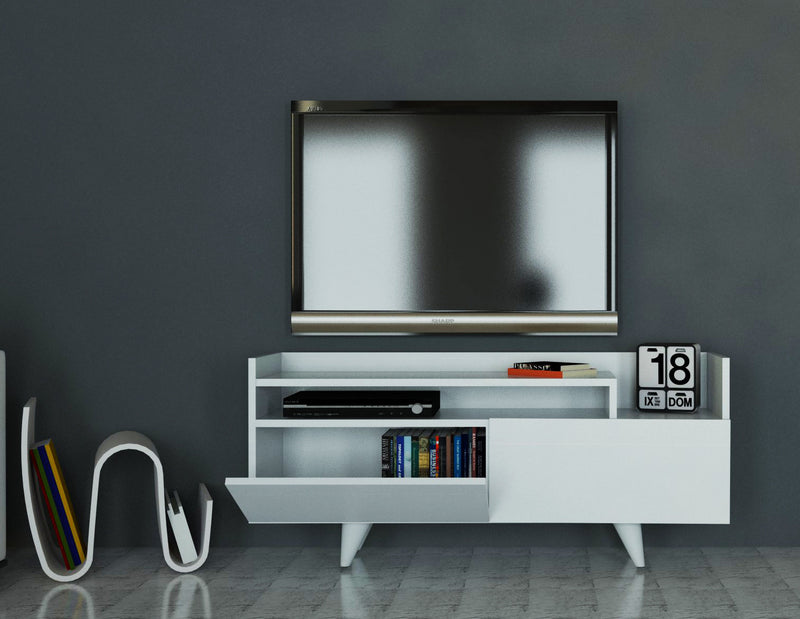 mobile porta tv in legno bianco opaco 2 ante a ribalta e vani