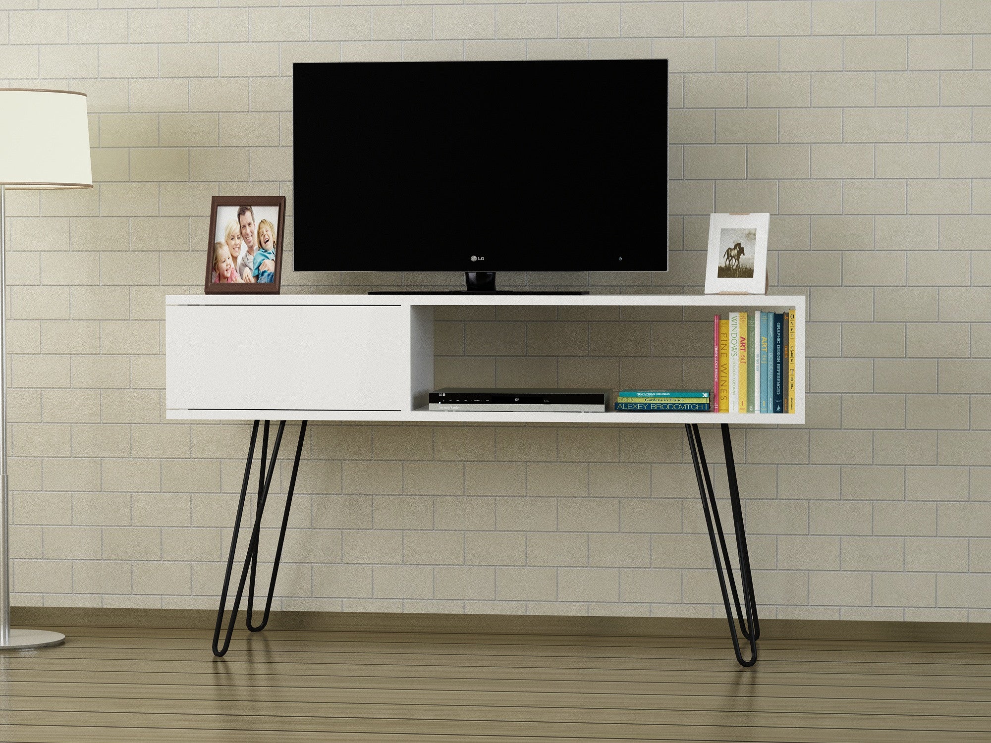 Mobile TV Belleze Corin 121,9 Cm Con Camino Elettrico A Infrarossi: Stile Rustico Con Porta A Fienile