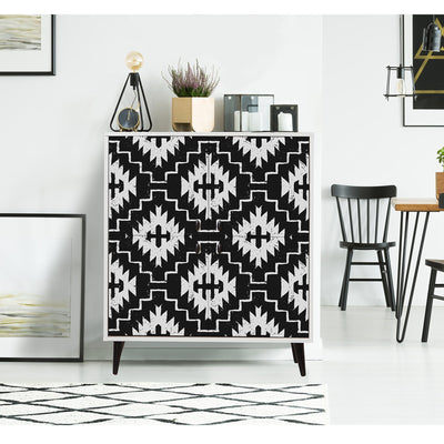 Mobiletto multiuso 4 ante per casa in legno con fantasia etnica cm 95x36x111h