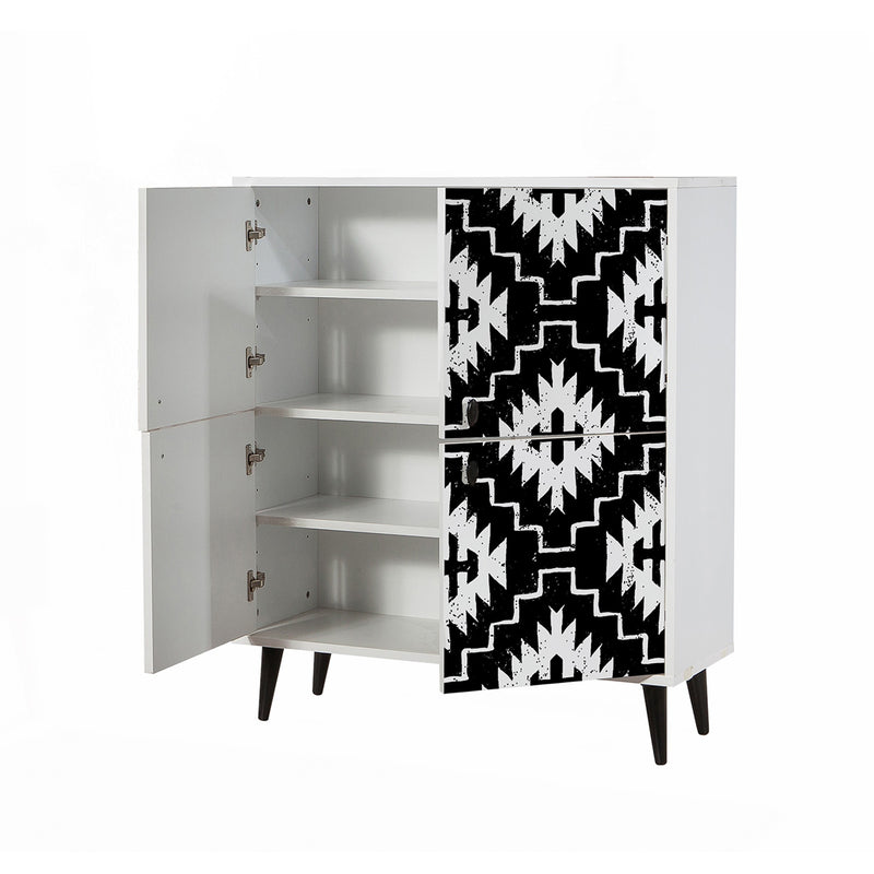 Mobiletto multiuso 4 ante per casa in legno con fantasia etnica cm 95x36x111h
