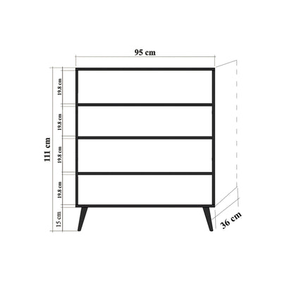 Mobiletto multiuso 4 ante per casa in legno con fantasia etnica cm 95x36x111h