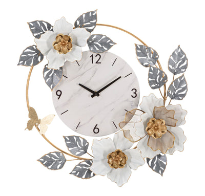 orologio decorativo in metallo oro con fiori e foglie in metallo