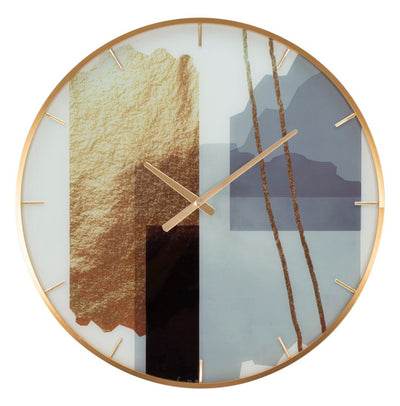 orologio da parete tondo moderno cornice dorata quadrante fantasia astratta