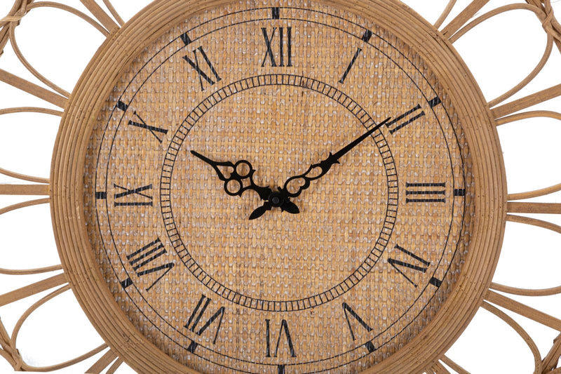 Orologio rotondo da parete effetto bambù e rattan cm 76x2