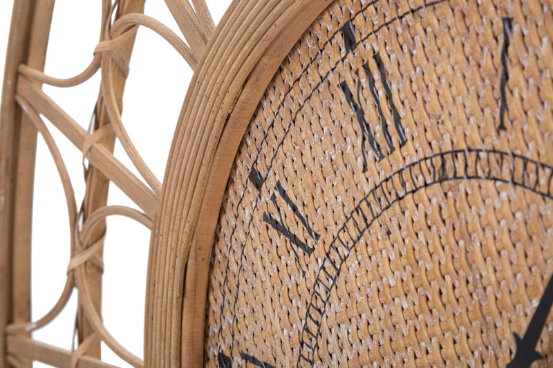 Orologio rotondo da parete effetto bambù e rattan cm 76x2