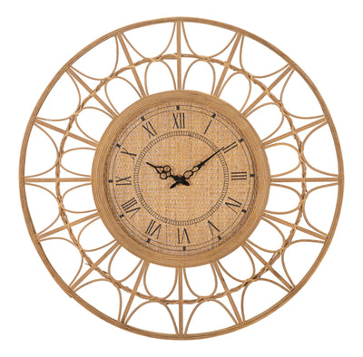 orologio da parete design cornice in metallo effetto bambù quadrante in ecorattan