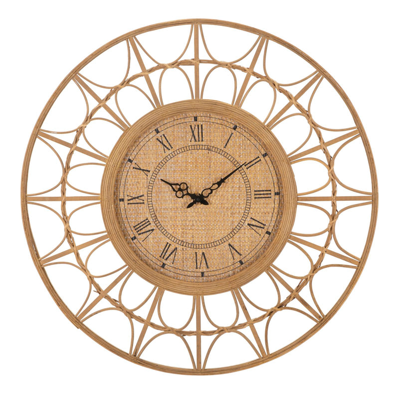 orologio da parete design cornice in metallo effetto bambù quadrante in ecorattan