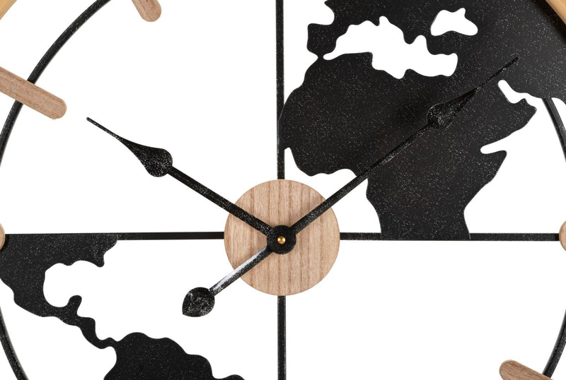 Orologio moderno da parete tondo in metallo e legno con mappamondo cm 60x5