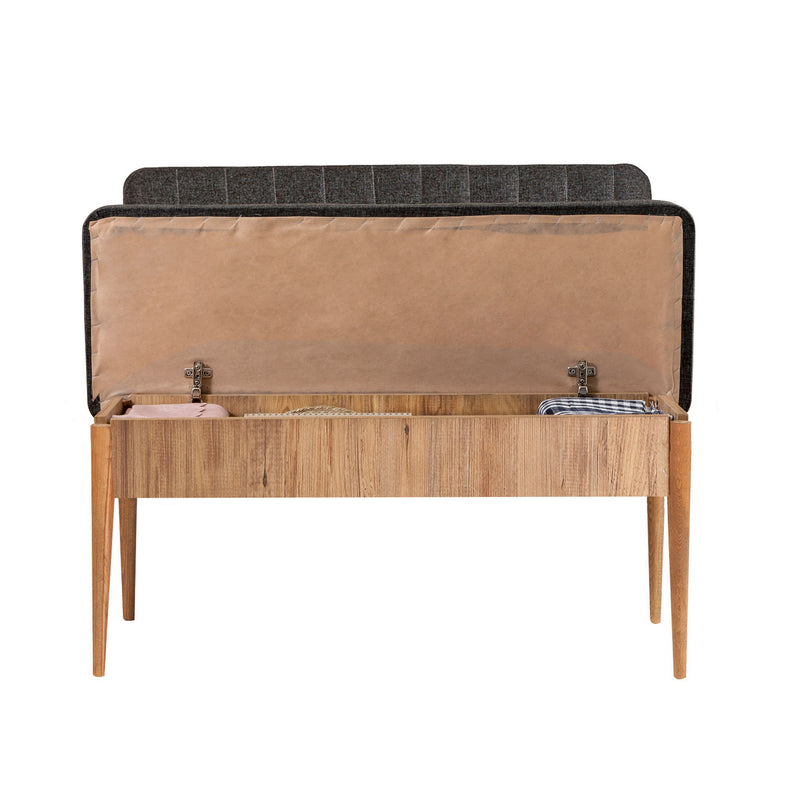 Panchina con contenitore moderna in legno e tessuto grigio cm 110x46x85h