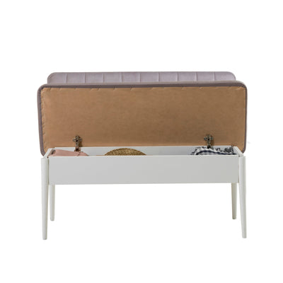 Panchina con schienale e contenitore in legno e tessuto grigio cm 110x46x85h