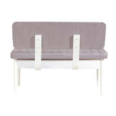 Panchina con schienale e contenitore in legno e tessuto grigio cm 110x46x85h