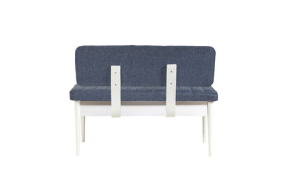 Panca con schienale e contenitore colore bianco e tessuto blu cm 110x46x85h
