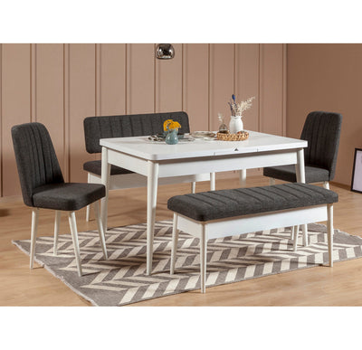 Panchina da interno con contenitore in legno bianco e tessuto antracite cm 110x46x85h