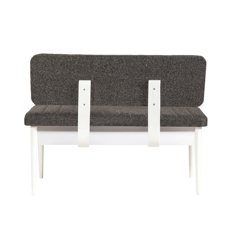Panchina da interno con contenitore in legno bianco e tessuto antracite cm 110x46x85h