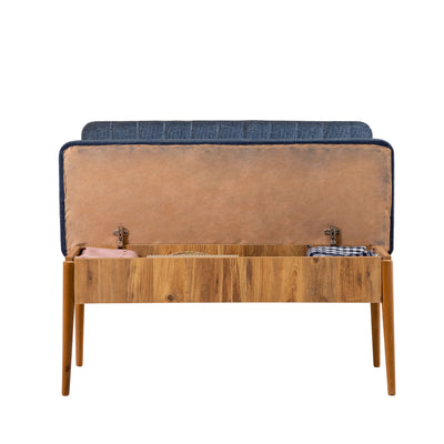 Panchina contenitore in legno piano atlantico e tessuto blu cm 110x46x85h