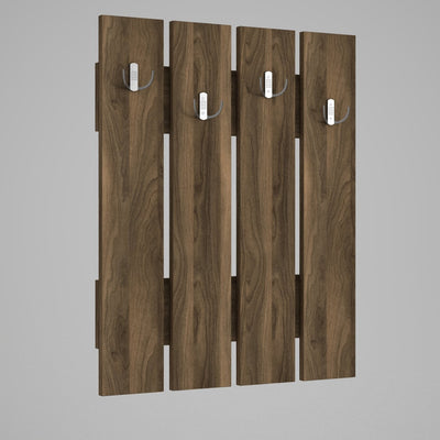 Pannello appendiabiti da parete in legno noce con 4 ganci cm 65x4x80h