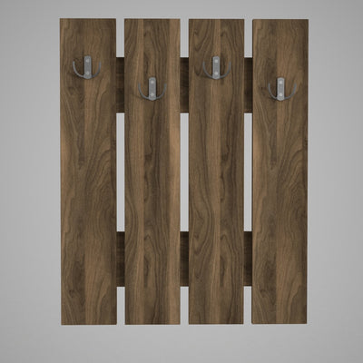 Pannello appendiabiti da parete in legno noce con 4 ganci cm 65x4x80h
