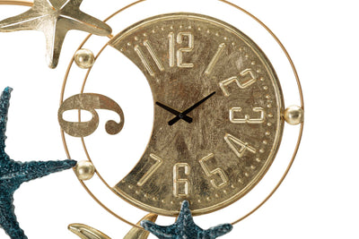 Orologio decorativo da parete tondo con stella marina in metallo oro e blu cm 91x5x67h