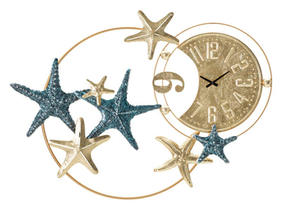 orologio decorativo in metallo dorato con stelle marine oro e blu