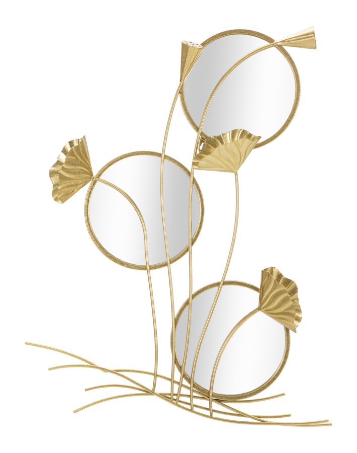 pannello decorativo con specchi e fiori in metallo dorato