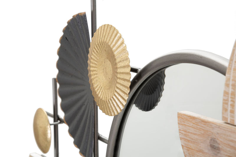 Specchio decorativo da parete tondo astratto in legno e metallo cm 90x5x50h