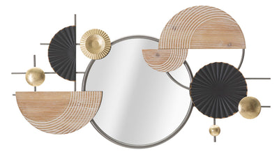 specchio decorativo pannello design astratto specchio tondo con cerchi in metallo e legno