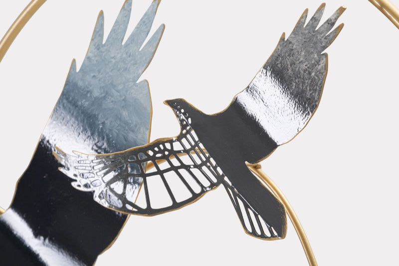 Pannello moderno da parete con uccelli in volo in metallo cm 91x7x50h