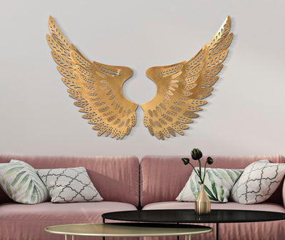 Decorazione da parete in metallo 3D con ali dorate cm 182x3x43h