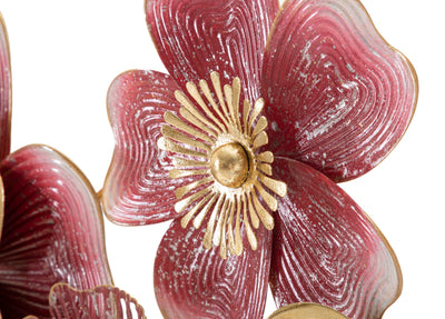 Pannello in metallo 3D design moderno con fiori rosso e oro cm 91x6x50h