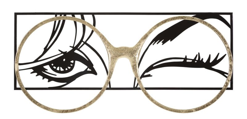 pannello design moderno in metallo sagomato con occhiali e occhiolino colore oro e nero
