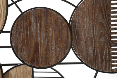 Pannello design decorativo da parete cerchi in legno e metallo cm 134x4x69h