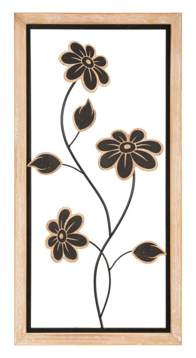 pannello moderno da parete verticale con fiori in legno nero e naturale