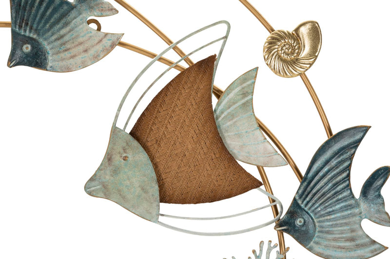 Pannello in metallo decorativo per soggiorno stile marino con pesci e stella marina cm 61x5x86h
